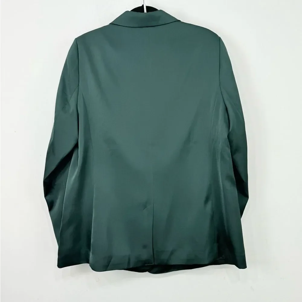 Ella Dark Green Satiny Single Button Career Holiday Casual Blazer